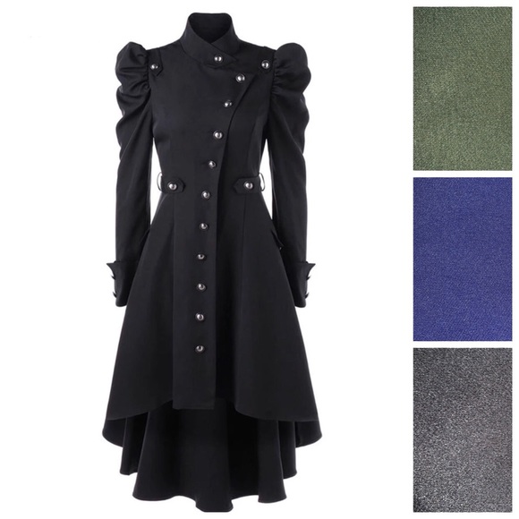 Military Button Asymmetrical High Low Dress - Picture 2 of 8